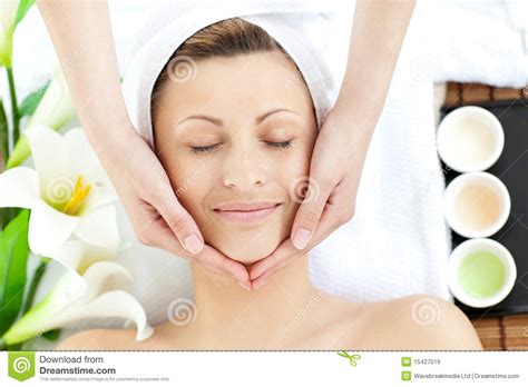 Happy Woman Having A Head Massage Stock Image Image Of Pleasure Face