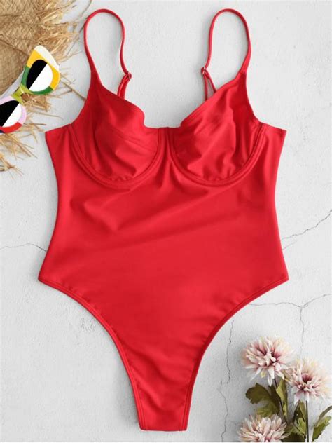 21 Off 2021 Zaful High Cut Thong One Piece Swimsuit In Lava Red