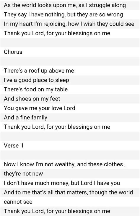 Thank You Lord For Your Blessings On Me Lyrics Thank You Lord For