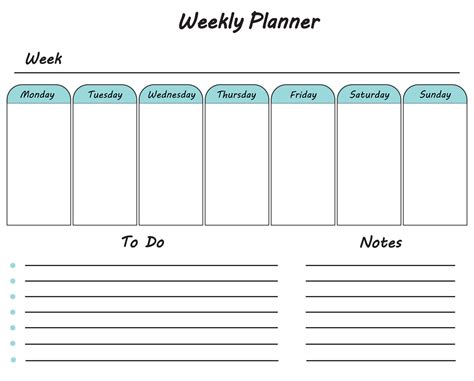 Weekly Planner Template To Do List And Notes Blank White Graphic Office