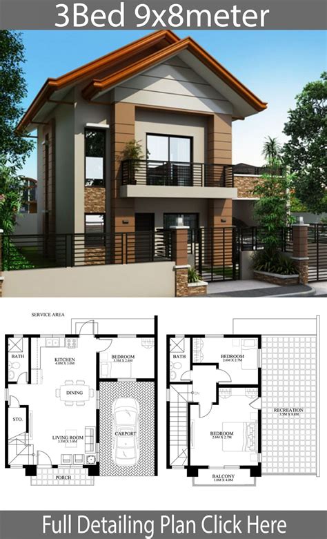 Modern House Designs 2 Story 5 Home Plan Ideas 8x13m 9x8m 10x13m 11x12m