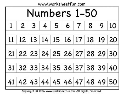 Numbers 1 50 Printable Worksheets Worksheetscity