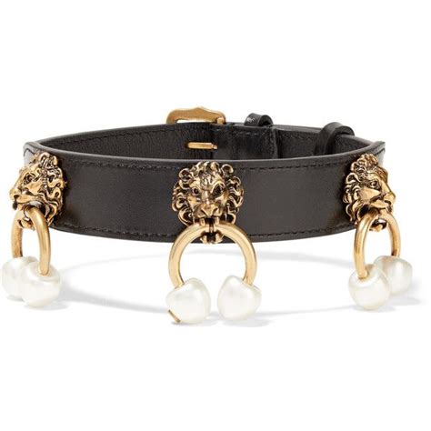 Gucci Leather Gold Tone And Faux Pearl Choker 24840 Uyu Liked On