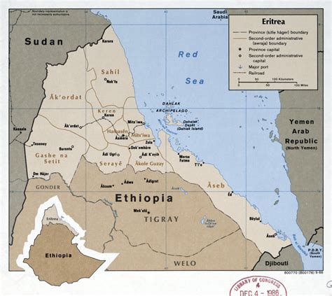 Free map material provided under the creative commons attribution license; Large scale political map of Eritrea with roads, railroads, ports and major cities - 1986 ...