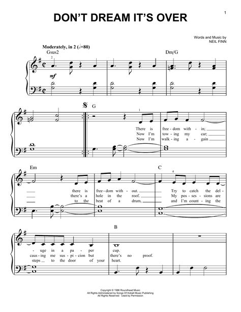 Crowded House Dont Dream Its Over Sheet Music Pdf Notes Chords