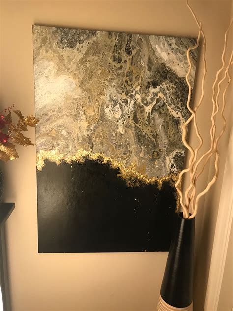 Black And Gold Canvas Gold Art Painting Acrylic Pouring Art Art