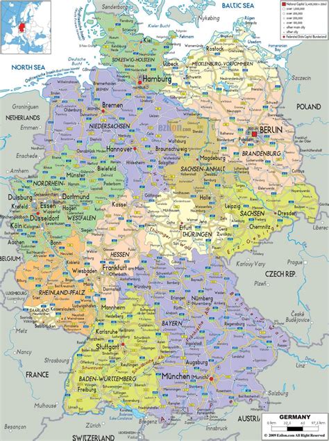 En stor anledning till detta är det korta restiden, vilket också innebär ett lågt pris för själva resan. Tyskland city map - Karta städer i Tyskland (Västra Europa ...