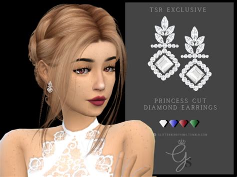Princess Cut Diamond Earrings By Glitterberryfly At Tsr Sims 4 Updates
