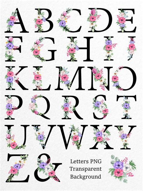 Floral Alphabet With Watercolor Flowers Letters Monogram Etsy