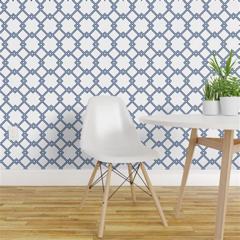 Peel And Stick Removable Wallpaper Lattice Decor Blue White Modern Home
