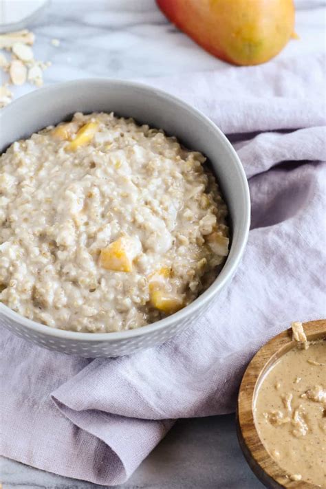 Tropical Coconut Oatmeal With Mango And Crunchy Peanut Butter