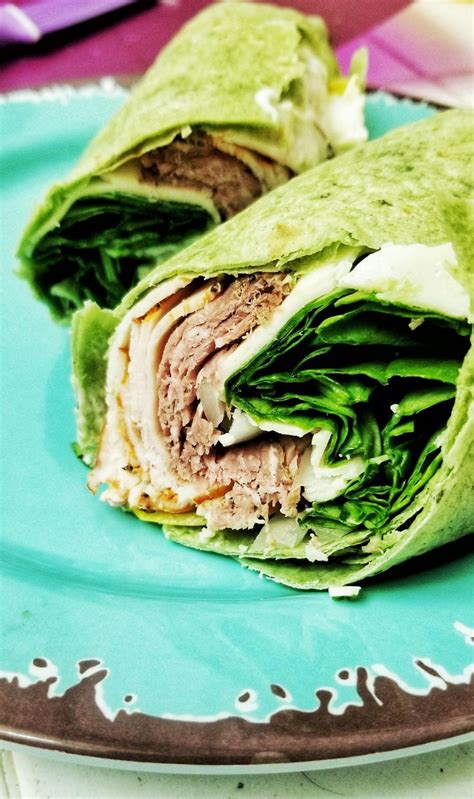 Homemade Turkey And Roast Beef Wrap With Spinach And White American