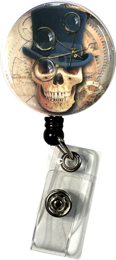 steampunk skull badge reel in 2021 | Retractable badge, Badge reel, Retractable badge reel