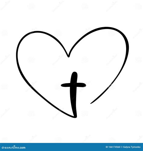 Vector Christian Logo Heart With Cross On A White Background Isolated