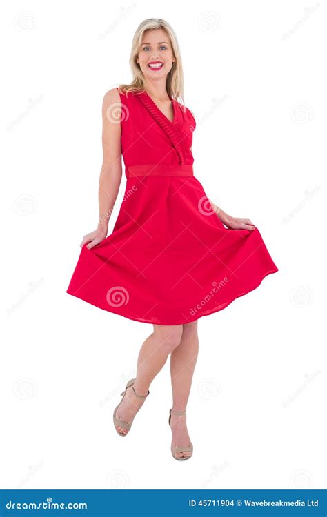 Stylish Blonde In Red Dress Stock Photo Image Of Studio Hair 45711904