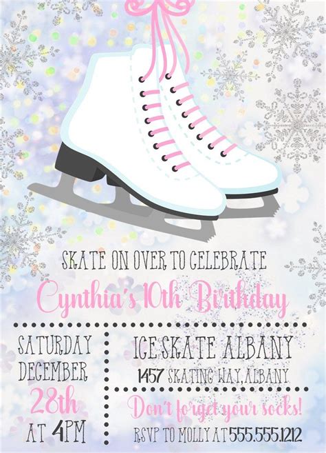 Ice Skating Birthday Party Invitations In 2022 Skate Party Ice
