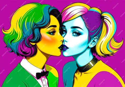 Premium Ai Image Pop Art Lesbian Girls Loving Each Other Kissing The Concept Of Lgbt