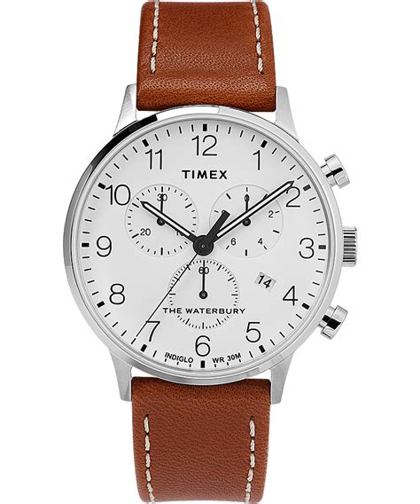 Waterbury 40mm Classic Chrono Leather Strap Watch Timex