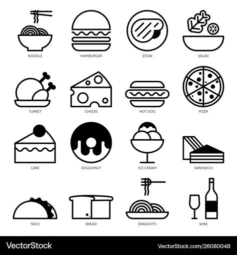 Food Line Icons Set Isolated On White Background Vector Image