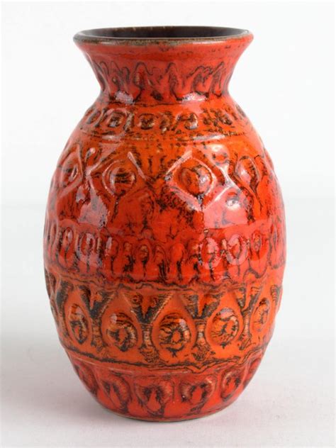 Red Orange Vintage Cermic Vase By Bay 70s West German Etsy