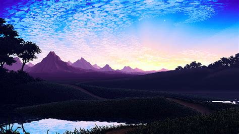 Hd Wallpaper Nature Mountains Pixels Sky Landscape Pixel Art