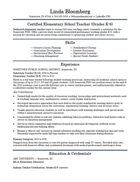 This is a great sample résumé for teachers, with the candidate laying out all. Elementary School Teacher Resume Template | Monster.com