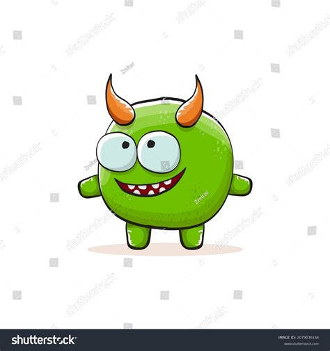 Vector Cartoon Funky Green Monster Horn Stock Vector Royalty Free