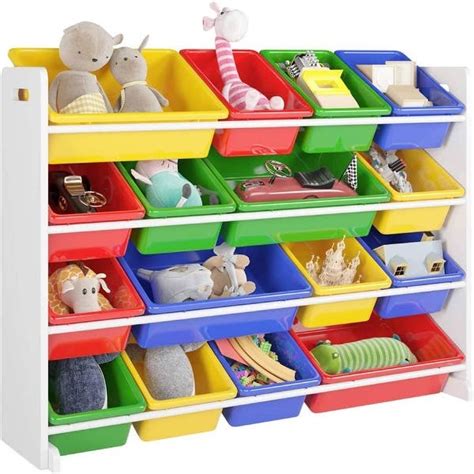 Wooden Kids Toy Storage Organizer With 16 Plastic Bins Overstock