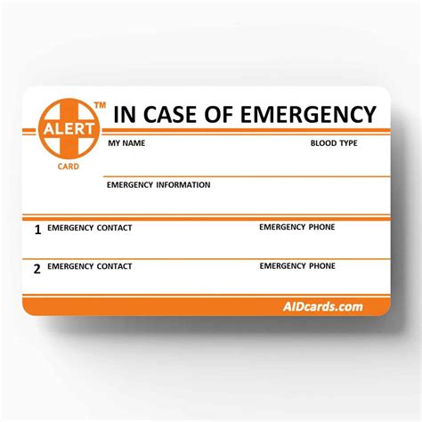 Alert Card In Case Of Emergency