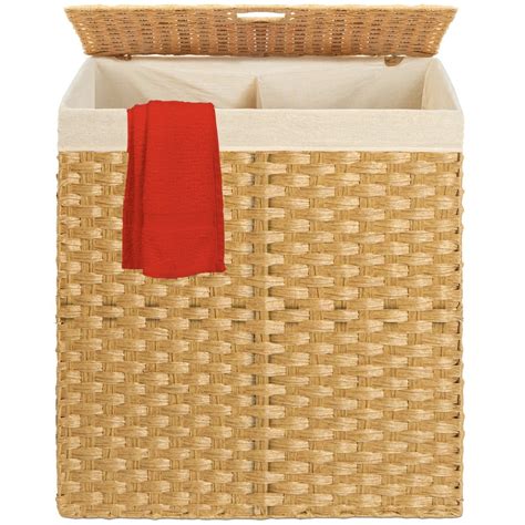 Best Choice Products Wicker Double Laundry Hamper Divided Storage