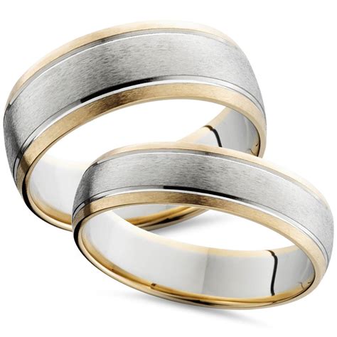 Winner of best wedding band yorkshire 2020. Two Tone 14k White & Yellow Gold Matching Wedding Ring Set ...