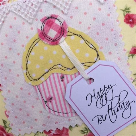 Cupcake Birthday Card Handmade Handcrafted Fabric Card Etsy