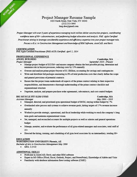 Project Manager Resume Sample And Writing Guide Rg
