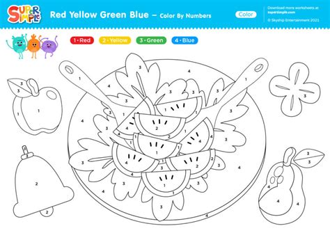 Red Yellow Green Blue Worksheet Color By Numbers Super Simple