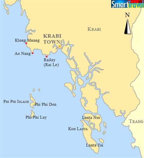 Detailed A4 Printable Map Of Krabi Listing Popular Sights Cities And