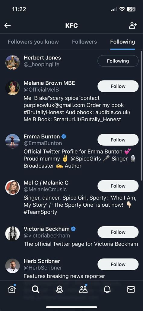 Kfcs Twitter Follows 11 People The 5 Spice Girls And 6 People Named