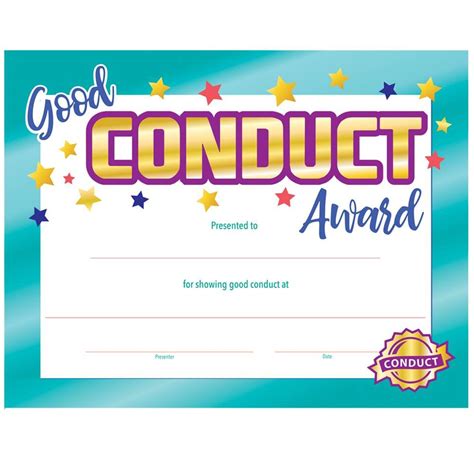 Good Conduct Award Gold Foil Stamped Certificates Pack Of 25