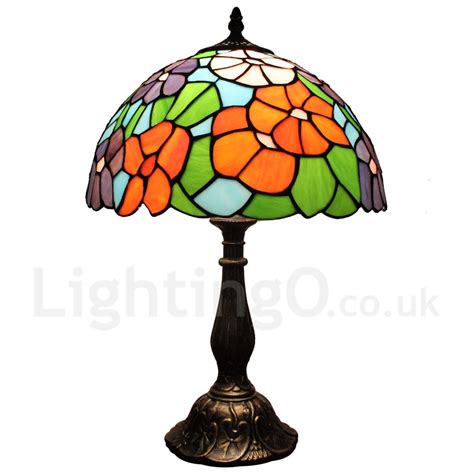 Diameter 30cm 12 Inch Handmade Rustic Retro Stained Glass Table Lamp Colorful Flower Pattern