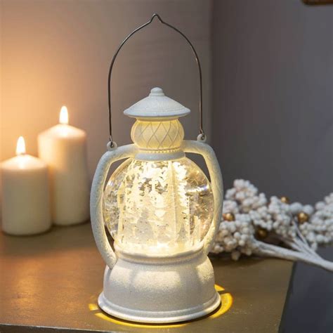 Led White Glitter Snow Globe Lantern Christmas Decoration