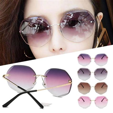women polygon rimless sunglasses metal anti ultraviolet marine film sunglasses driver goggles