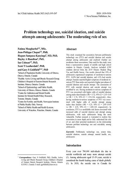 Problem Technology Use Suicidal Ideation And Suicide Attempts Among Adolescents The Moderating