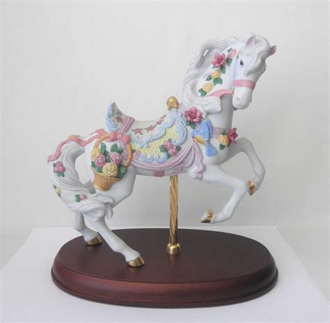 1993 Lenox Carousel Horse Figure~~white Horse Wflowers Bird And Ribbons