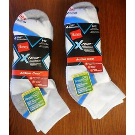 2 Pack Hanes 4 Pair X Temp Mens Ankle Socks White Size 6 12 8 Pairs Total