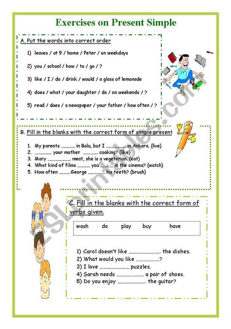 Simple Present Tense Test Esl Worksheet By Persie