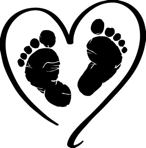 Detailed Baby Footprint Black Baby Feet Heart Svg Instant Etsy