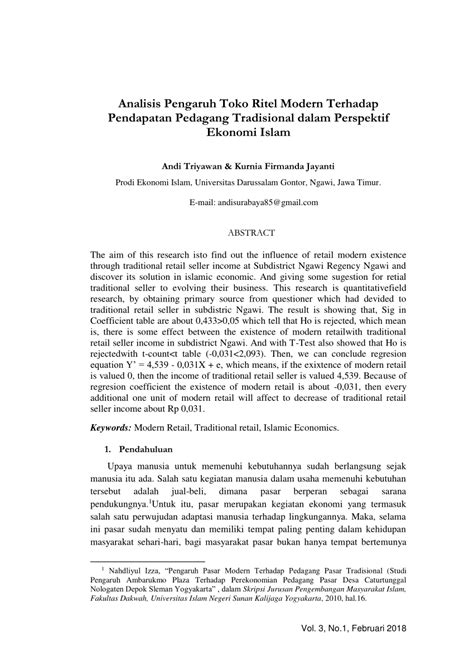 92 rozalinda, ekonomi islam:teori dan aplikasinya pada aktivitas ekonomi, (jakarta: (PDF) Analisis Pengaruh Toko Ritel Modern Terhadap ...