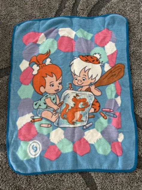 Flintstones Vtg Fleece Blanket Pebbles Bam Bam Kid Bedding 80s 90s
