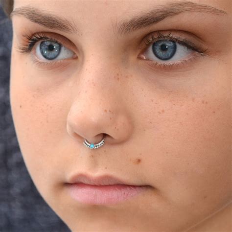 2mm Turquoise Septum Ring Silver Septum Jewelry Nose Etsy