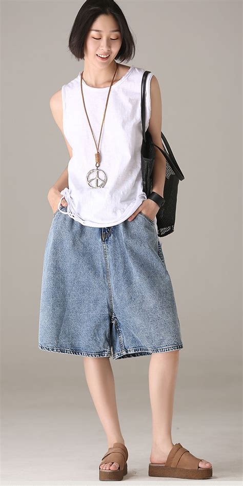 Summer Wide Leg Blue Denim Shorts Women Casual Jeans N5082 With Images