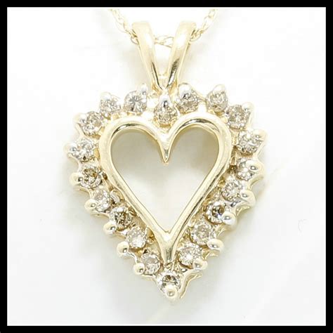 Solid 10k Yellow Gold 025ctw Genuine Diamonds Heart Necklace